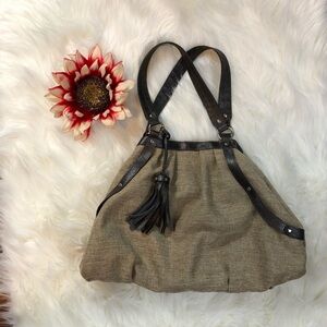 Usher Burlap and Textured Vegan Leather Hobo Bag